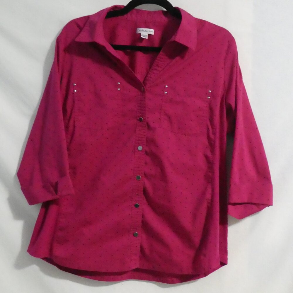 CROFT & BARROW Stretch | large | Polka Dot Button-Up Shirt With Collar & Pockets
